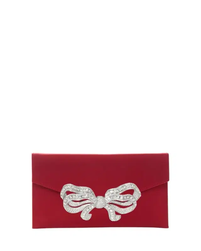 Judith Leiber Couture Crystal Bow Satin Envelope Clutch Bag