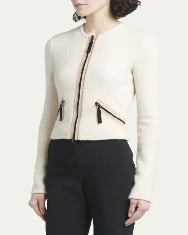 Giorgio Armani Contrast Grosgrain Zip-Front Cashmere Silk Jacket | Thumbnail 4 Giorgio Armani Contrast Grosgrain Zip-Front Cashmere Silk Jacket | Thumbnail 4