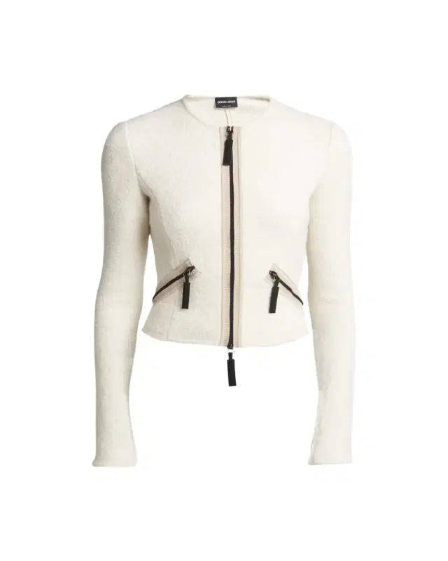 Giorgio Armani Contrast Grosgrain Zip-Front Cashmere Silk Jacket