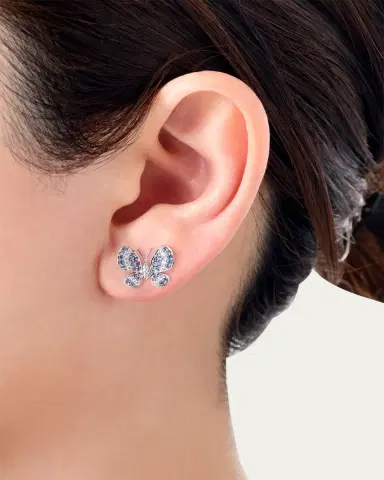 Mio Harutaka 18k White Gold Flower Single Earring With Diamond And Blue Sapphire | Thumbnail 2 Mio Harutaka 18k White Gold Flower Single Earring With Diamond And Blue Sapphire | Thumbnail 2