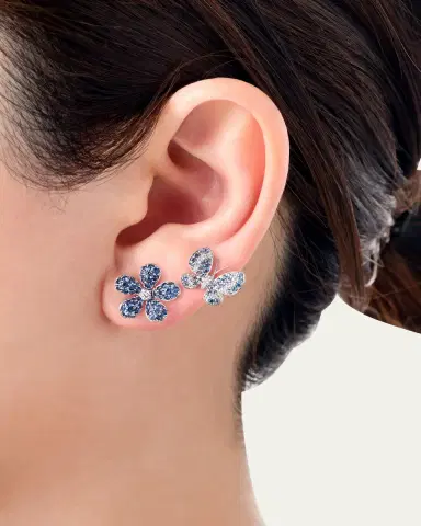 Mio Harutaka 18k White Gold Flower Single Earring With Diamond And Blue Sapphire | Thumbnail 3 Mio Harutaka 18k White Gold Flower Single Earring With Diamond And Blue Sapphire | Thumbnail 3