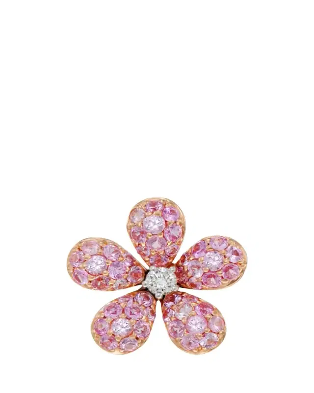 18k Rose Gold Flower Single Earring With Diamonds And Pink Sapphire