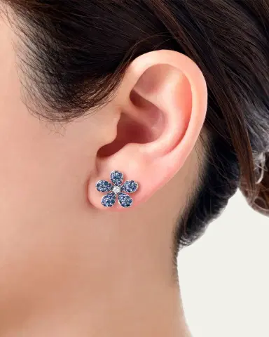 Mio Harutaka White Gold Blue Sapphire and Diamond Flower Earring, Single | Thumbnail 2
