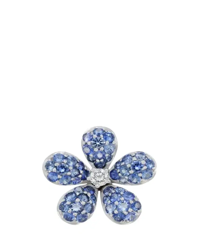 Mio Harutaka White Gold Blue Sapphire and Diamond Flower Earring, Single
