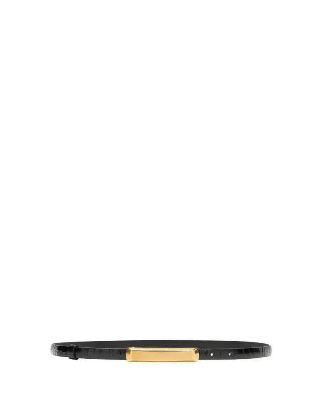 Croc-Embossed Leather Skinny Belt