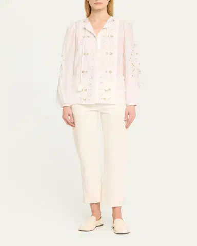 Kobi Halperin Bridgette Embroidered Blouson-Sleeve Blouse | Thumbnail 2 Kobi Halperin Bridgette Embroidered Blouson-Sleeve Blouse | Thumbnail 2