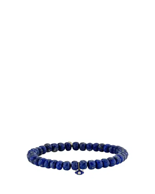 Sydney Evan 14K Yellow Gold Tiny Carved Lapis Evil Eye Charm on Lapis Rondelle Bracelet