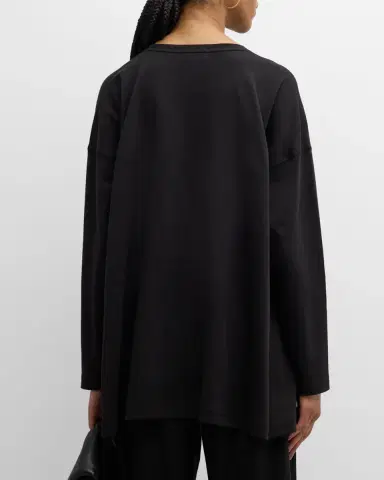 Eskandar Side Panelled Round Neck Long Sleeve T-Shirt (Mid Plus Length) | Thumbnail 2
