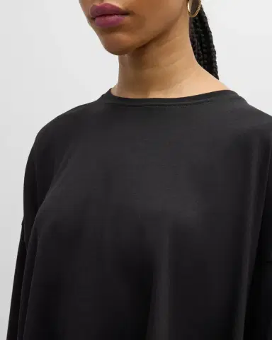 Eskandar Side Panelled Round Neck Long Sleeve T-Shirt (Mid Plus Length) | Thumbnail 4