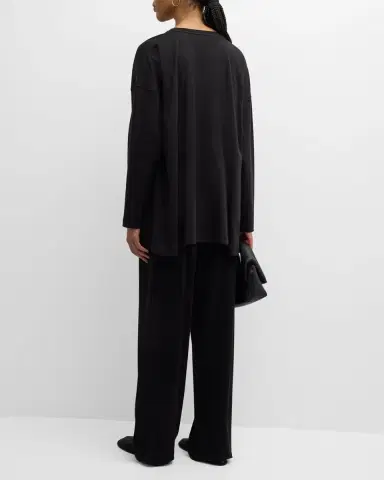 Eskandar Side Panelled Round Neck Long Sleeve T-Shirt (Mid Plus Length) | Thumbnail 5