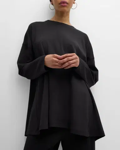 Eskandar Side Panelled Round Neck Long Sleeve T-Shirt (Mid Plus Length) | Thumbnail 6