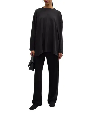 Eskandar Side Panelled Round Neck Long Sleeve T-Shirt (Mid Plus Length) | Thumbnail 1