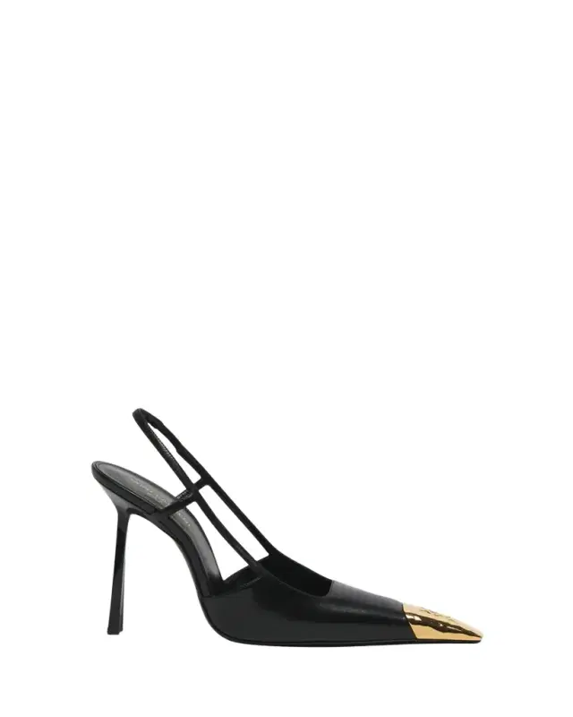 Saint Laurent Jeanne Leather Metallic-Toe Slingback Pumps