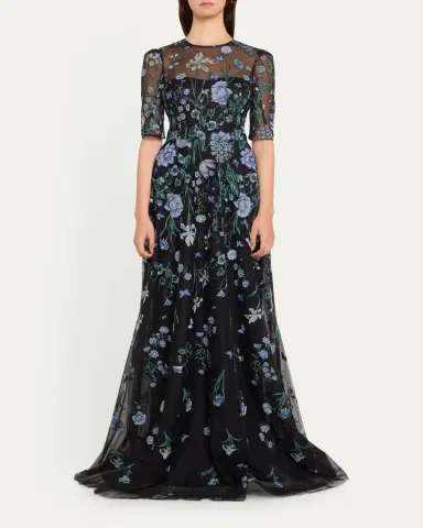 Rickie Freeman for Teri Jon Embroidered A-Line Tulle Gown | Thumbnail 2
