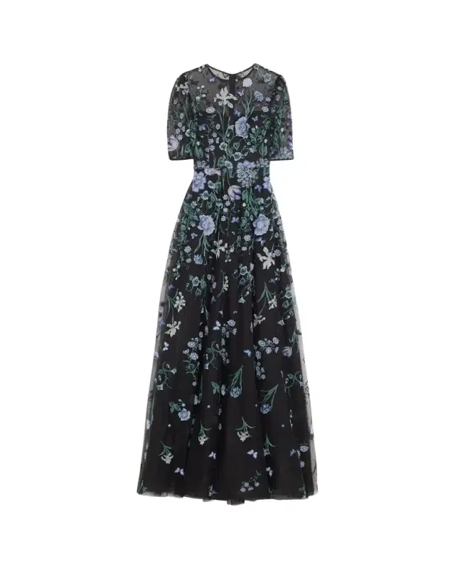 Rickie Freeman for Teri Jon Embroidered A-Line Tulle Gown