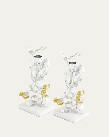 Michael Aram Pomegranate Silver & Gold Candleholders with 24K Goldplate, Set of 2 | Thumbnail 2