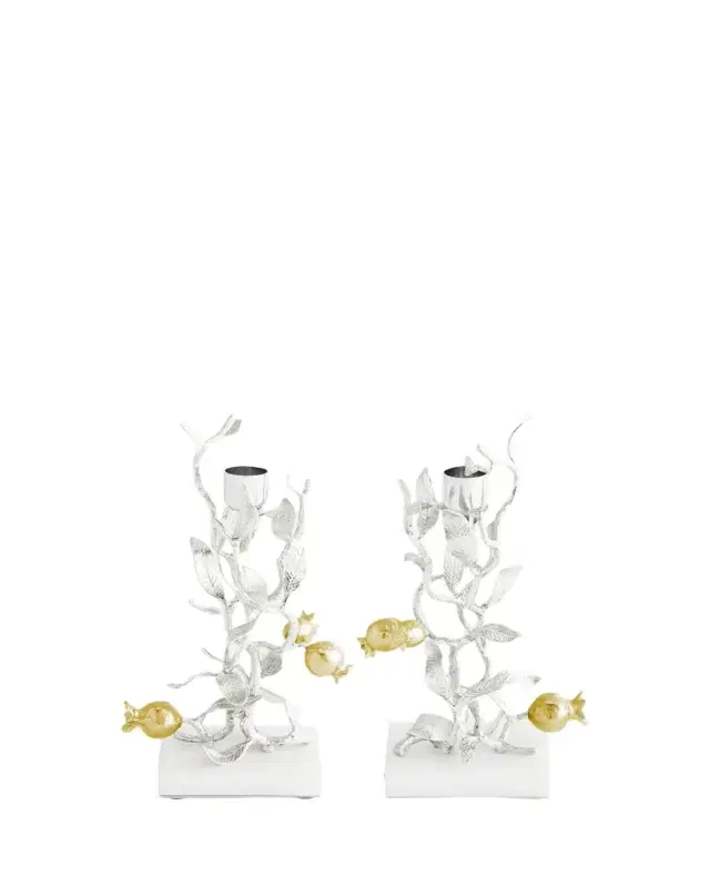 Michael Aram Pomegranate Silver & Gold Candleholders with 24K Goldplate, Set of 2