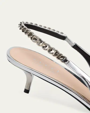 Gucci Signoria Metallic Leather Chain Slingback Pumps | Thumbnail 5