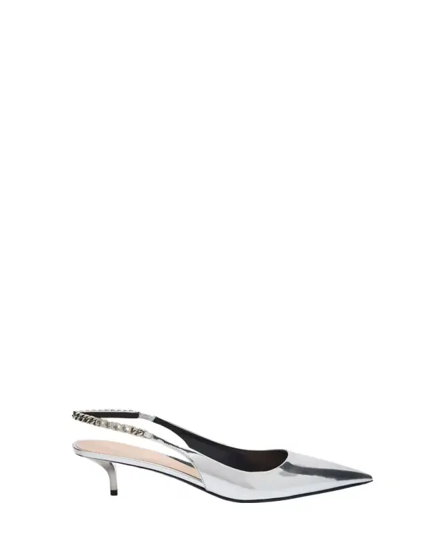 Gucci Signoria Metallic Leather Chain Slingback Pumps