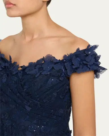 Rickie Freeman for Teri Jon Off-Shoulder Floral-Embroidered Tulle Gown | Thumbnail 5