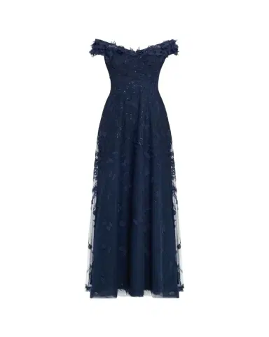 Rickie Freeman for Teri Jon Off-Shoulder Floral-Embroidered Tulle Gown | Thumbnail 1