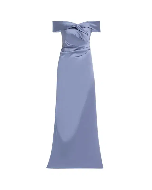 Ruched Off-Shoulder Stretch Gown