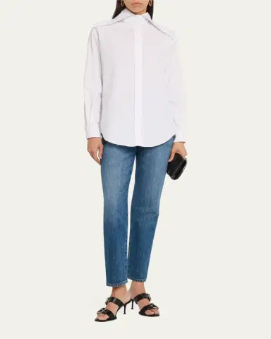 McQueen Exaggerated Collar Button Down Poplin Blouse | Thumbnail 2