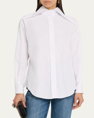 McQueen Exaggerated Collar Button Down Poplin Blouse | Thumbnail 4