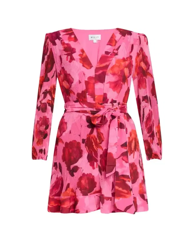 Liv Pleated Floral-Print Mini Dress