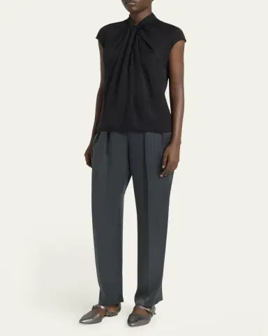 Giorgio Armani Twisted Cap-Sleeve Georgette Silk Blouse | Thumbnail 2 Giorgio Armani Twisted Cap-Sleeve Georgette Silk Blouse | Thumbnail 2