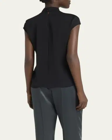Giorgio Armani Twisted Cap-Sleeve Georgette Silk Blouse | Thumbnail 3 Giorgio Armani Twisted Cap-Sleeve Georgette Silk Blouse | Thumbnail 3