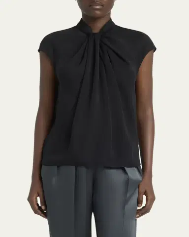Giorgio Armani Twisted Cap-Sleeve Georgette Silk Blouse | Thumbnail 4 Giorgio Armani Twisted Cap-Sleeve Georgette Silk Blouse | Thumbnail 4