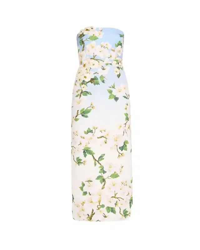Strapless Cherry Blossom Embroidered Gown