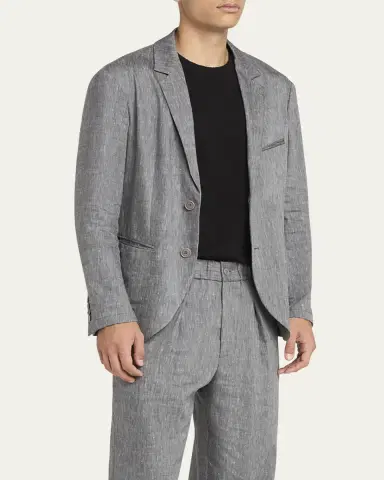 Giorgio Armani Men's One Shot Linen-Wool Sport Coat | Thumbnail 4