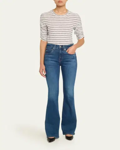 Veronica Beard Waldorf Stripe Ruched-Sleeve Tee | Thumbnail 2