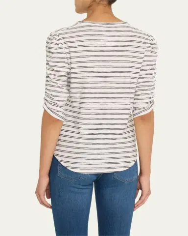Veronica Beard Waldorf Stripe Ruched-Sleeve Tee | Thumbnail 3