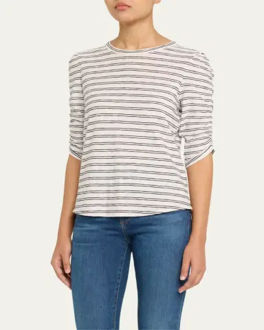 Veronica Beard Waldorf Stripe Ruched-Sleeve Tee | Thumbnail 4