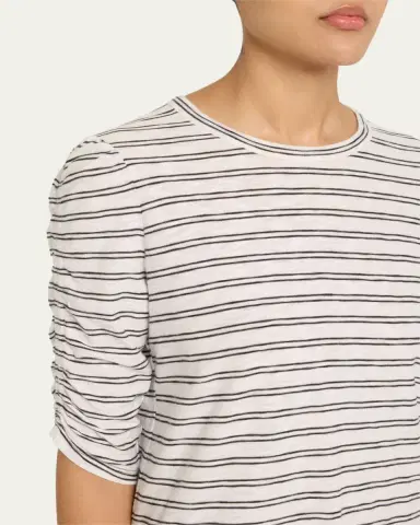 Veronica Beard Waldorf Stripe Ruched-Sleeve Tee | Thumbnail 5