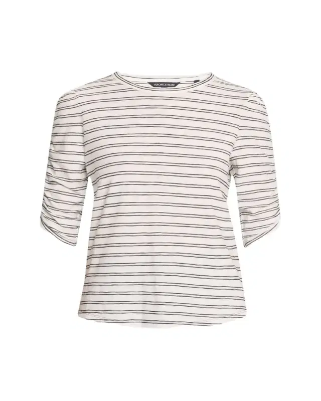Waldorf Stripe Ruched-Sleeve Tee