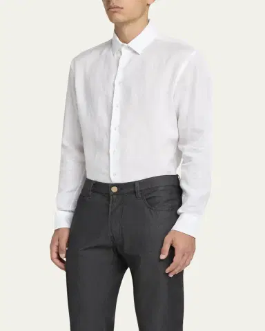 Giorgio Armani Men's Classic Solid Linen Sport Shirt | Thumbnail 7