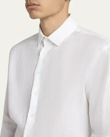 Giorgio Armani Men's Classic Solid Linen Sport Shirt | Thumbnail 8