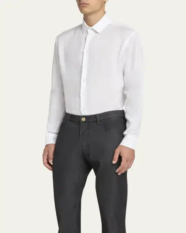 Giorgio Armani Men's Classic Solid Linen Sport Shirt | Thumbnail 11 Giorgio Armani Men's Classic Solid Linen Sport Shirt | Thumbnail 11