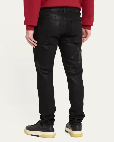 AMIRI Men's Staggered Logo Waxed Skinny Jeans | Thumbnail 3