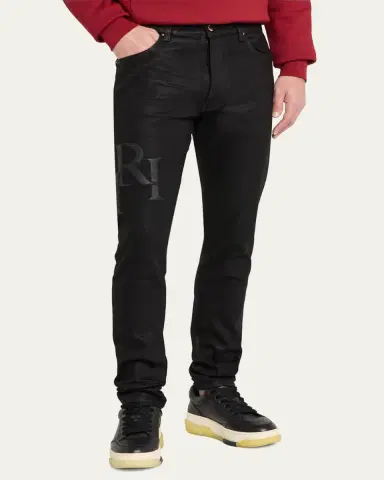 AMIRI Men's Staggered Logo Waxed Skinny Jeans | Thumbnail 4