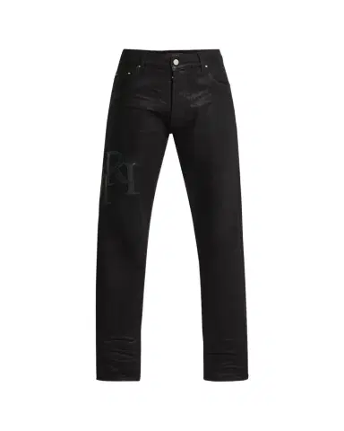 AMIRI Men's Staggered Logo Waxed Skinny Jeans | Thumbnail 1