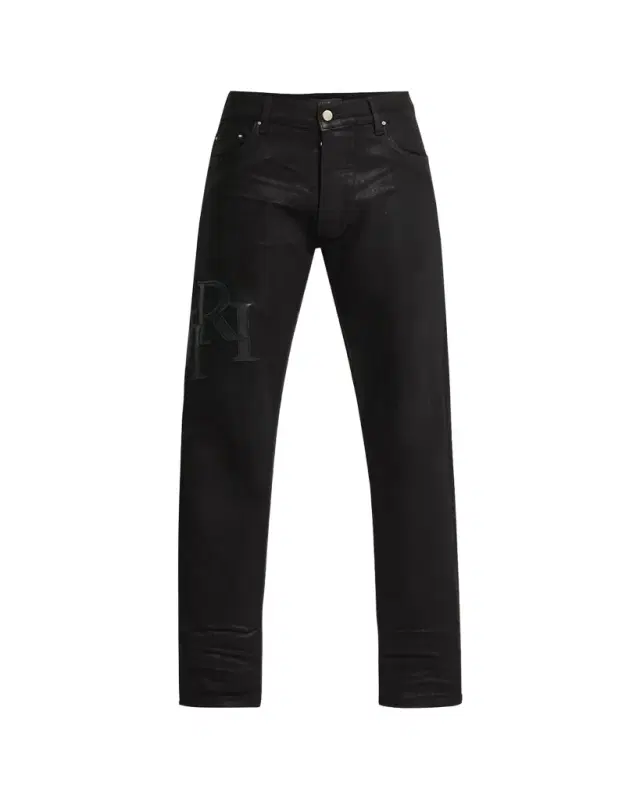 Amiri Men's Staggered Logo Waxed Skinny Jeans