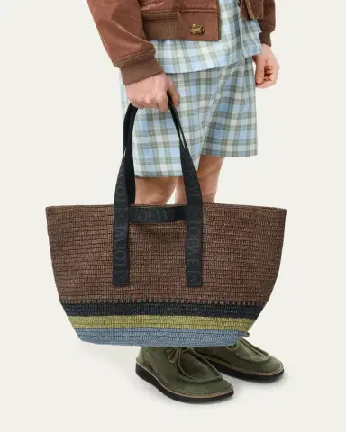 Loewe Men's Fold Raffia Shopper Tote Bag | Thumbnail 2