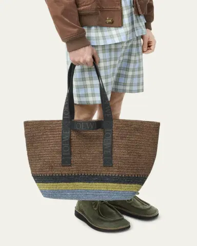 Loewe Men's Fold Raffia Shopper Tote Bag | Thumbnail 4