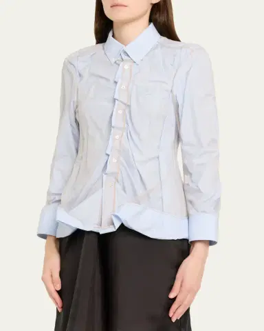 Maison Margiela Layered Draped Stripe Button-Down Blouse | Thumbnail 4