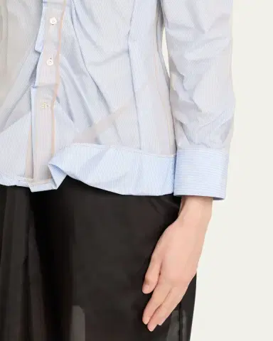 Maison Margiela Layered Draped Stripe Button-Down Blouse | Thumbnail 5